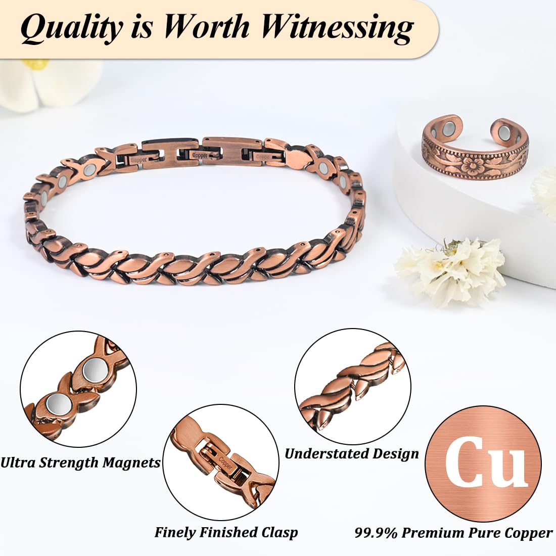 Vicmag Copper Bracelet for Women Magnetic Bracelets 99.9% Pure Copper Jewelry Present with Adjustment Tool