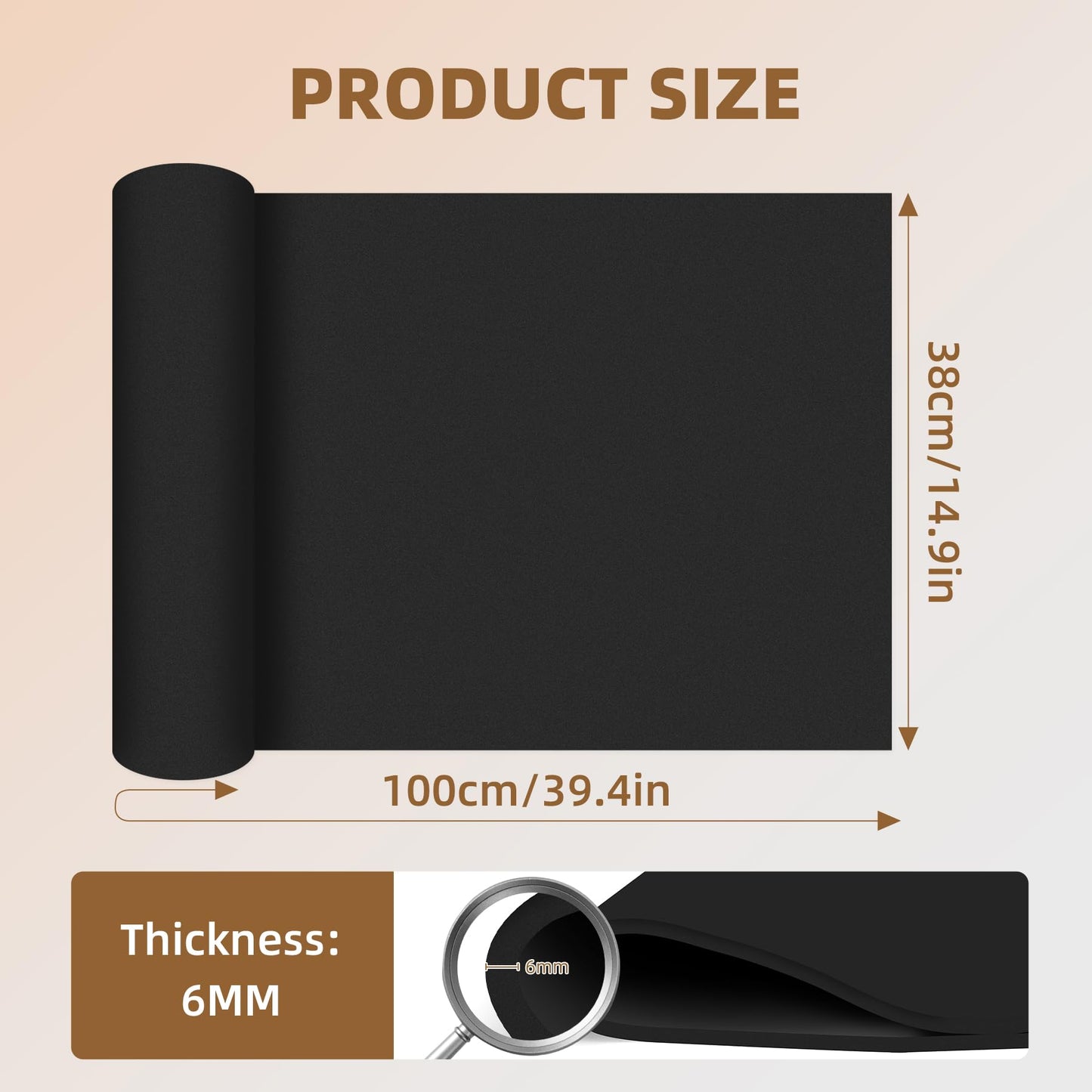 39"x15" EVA Foam Roll, 86 kg/m3 High Density 6MM Thick Foam Sheets, Flexible & Easy to Cut Ideal Material for Cosplay Supplies, DIY Projects, Drawer Mat, Crafts and Arts（1Pack Black)
