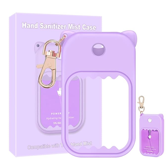 Hand Sanitizer Spray Case for Touchland Silicone Touchland Case Keychain Cute Hand Sanitizer Spray Holder Compatible with Touchland Power Mist Gentle Mist Glow Mist, Purple