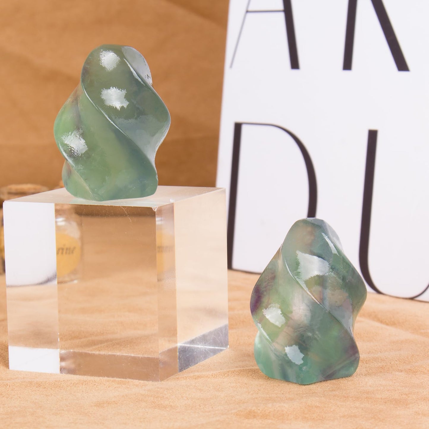 Hguxmcu Natural Fluorite Flame Tower,Reiki Healing Energy Meditation Crystal Stone Decor,Home Office Witchcraft Altar Space Cleansing