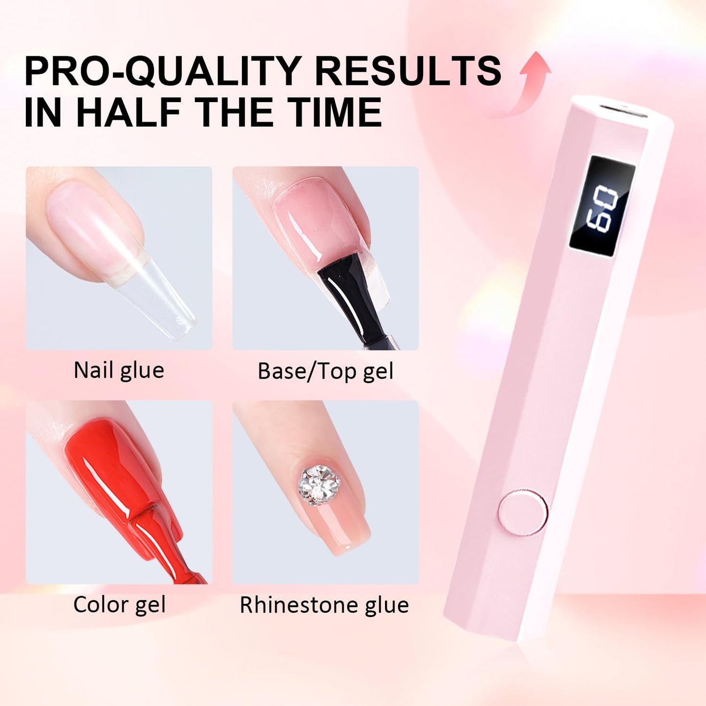 Cordless Mini Nail Lamp LEDSUUEI【Skin-Safe Curing】Portable Handheld UV Light for Gel Nails Rechargeable, Fast Flash Cure LED Nail Dryer for Polish, Nail Strips Salon Home Travel with Stand, Pink
