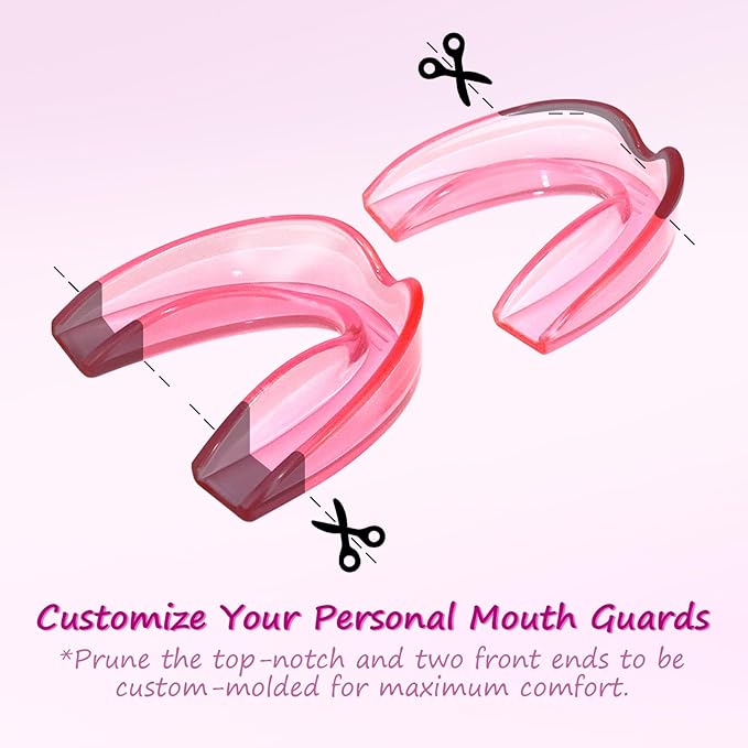 Mouth Guard for Grinding Teeth at Night, Mouthguard for Women, Night Guards for Clenching Teeth, 4 Pink Bite Dental Guards for Bruxism, 2 Sizes with One Travel Case