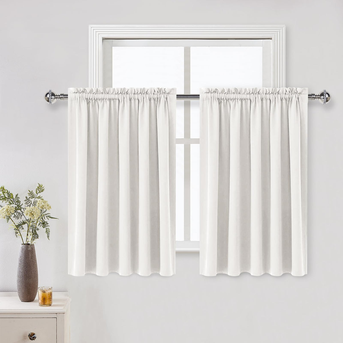Short Blackout Curtains 60 x 36 Inch Long for Kitchen RV Bunk Ivory (2 Count)