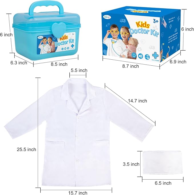 Liberry Doctor Kit for Toddlers 3 4 5 Years Old, Kids Doctor Play Set for Girls Boys Toy, Pretend Play Medical Kit with Stethoscope & Costume for Birthday Blue
