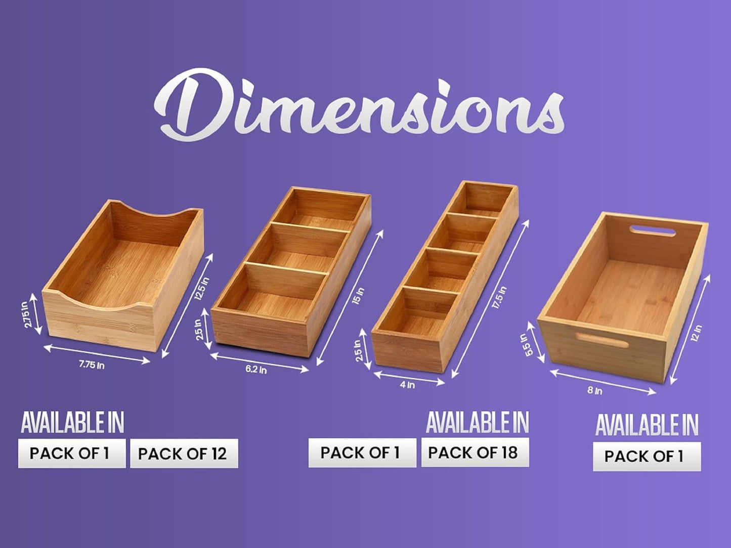YBM Home Bamboo Storage Boxes without Handle, Organization Storage for Kitchen, Living Room, Bathroom, Office, Small
