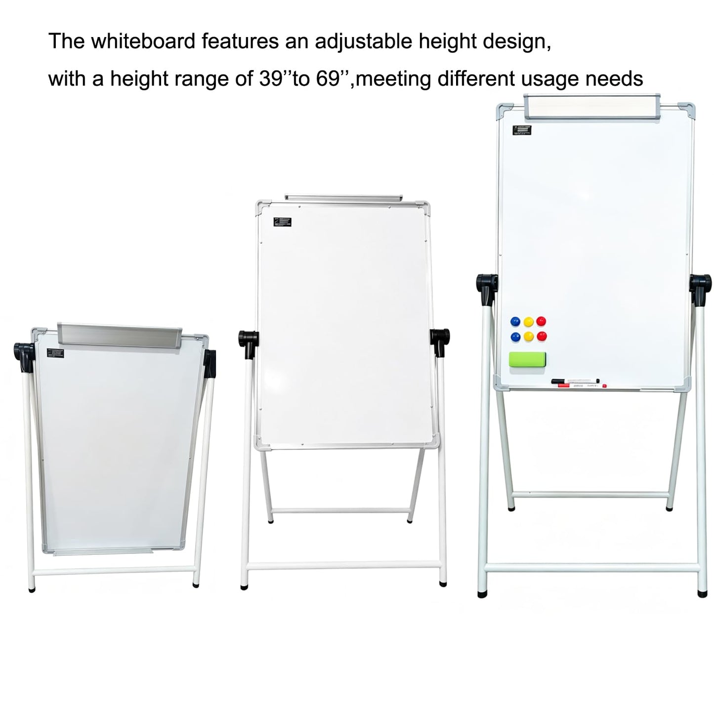 Upgraded A-Frame Whiteboard, 24 * 36‘’，360° Double-Sided Magnetic Dry Erase Board, Height Adjustable Standing Easel with Smooth Non-Slip Base for Home, Office, Classroom, Drawing