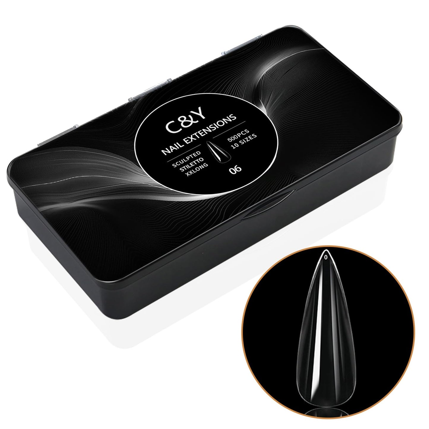 Cycullinyt 500pcs Sculpted XXLong Stiletto Soft Gel Nail Tips, Professional False Nail Tips with Box - 10 Sizes Full Cover Clear Acrylic Press On Fake Nails for Extension Manicure Salon DIY at Home