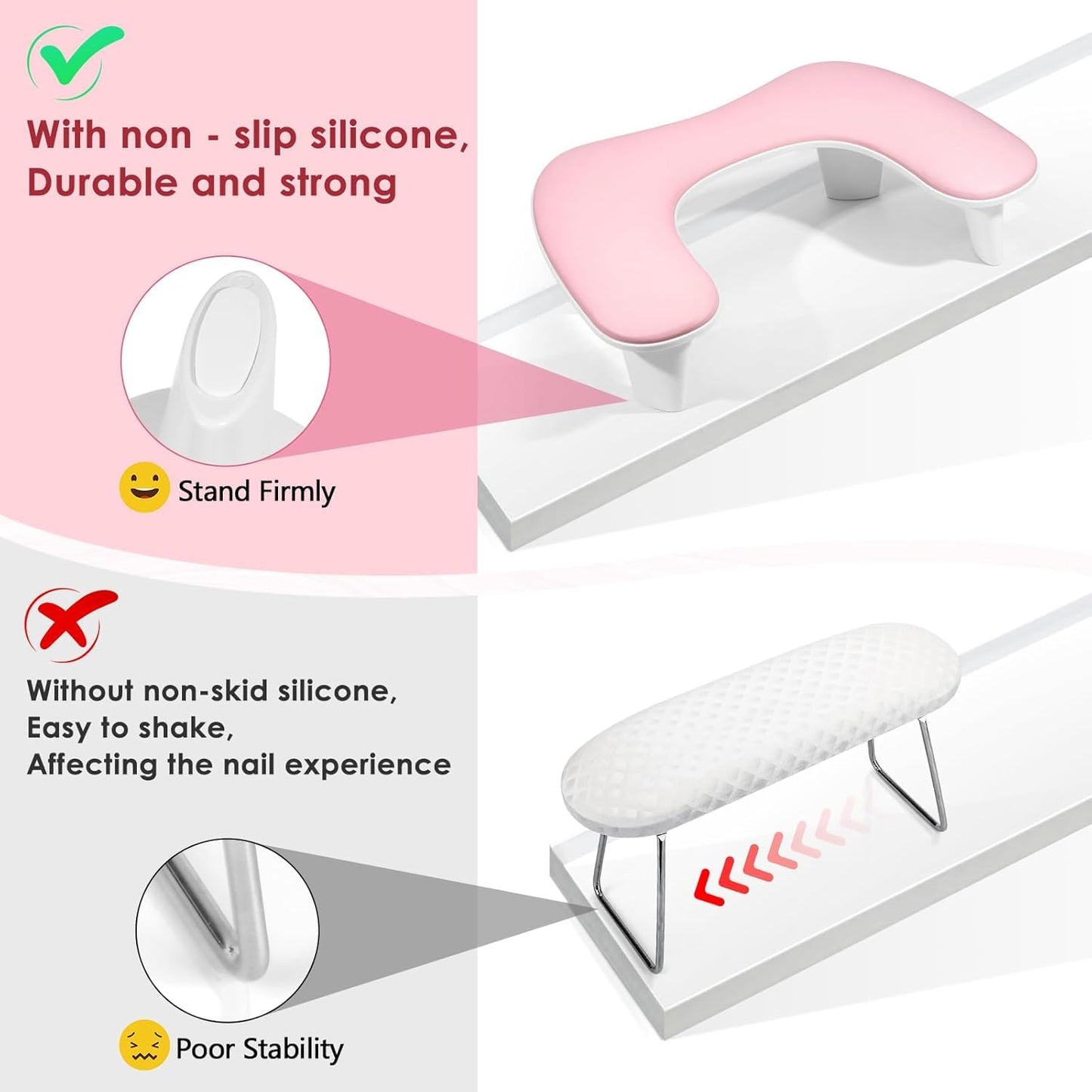 Arm Rest for Nails Tech - U-shaped Manicure Nail Hand Rest Pillow Cushion, Big Microfiber Leather Nail Arm Rest Stand for Acrylic Nail Art Tech (Pink)