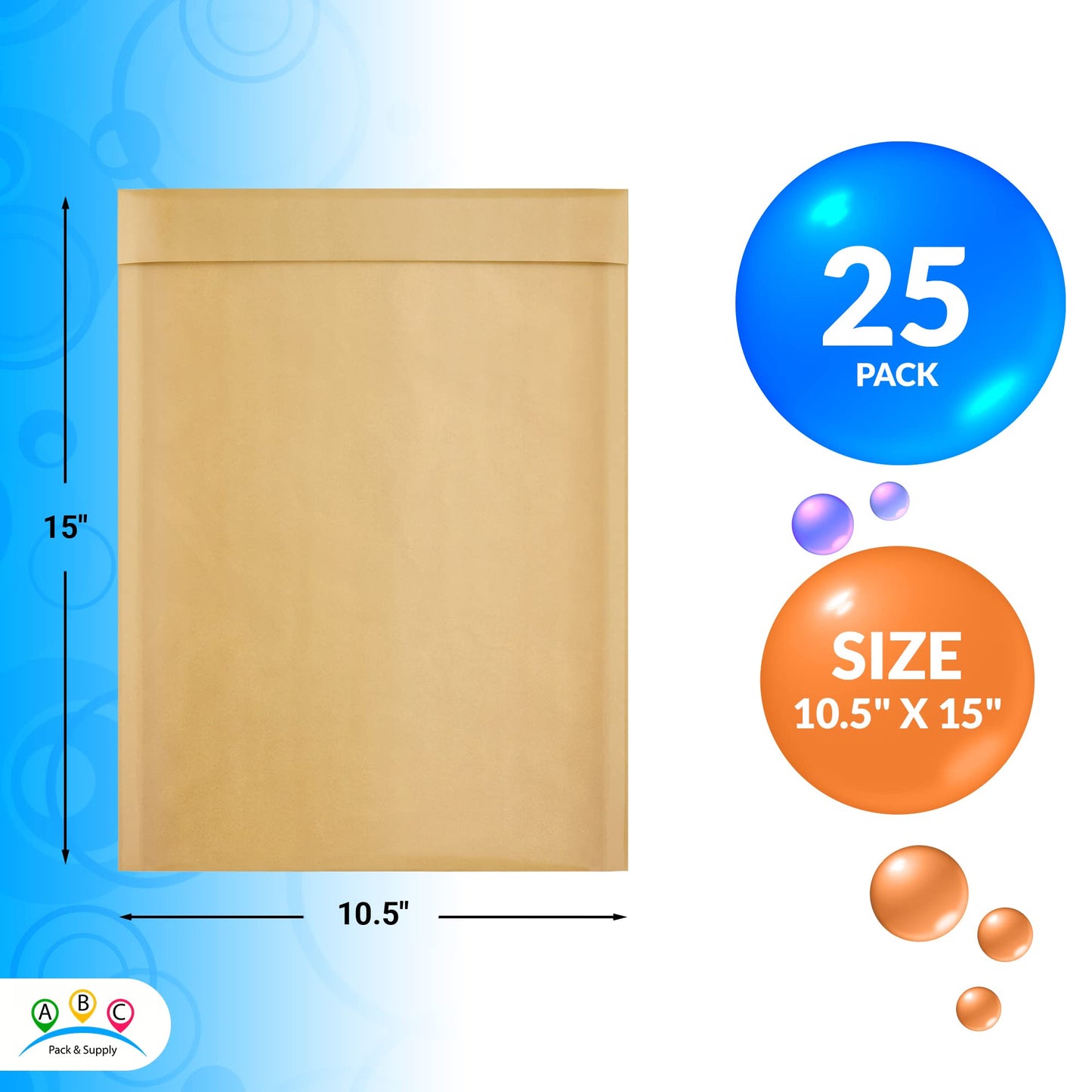 ABC PACK & SUPPLY Kraft Bubble Mailer, 10.5 x 15 Inches, Natural Brown Padded Envelopes Self Seal, Tear Resistant, 25 Pack, Paper Shipping Envelopes