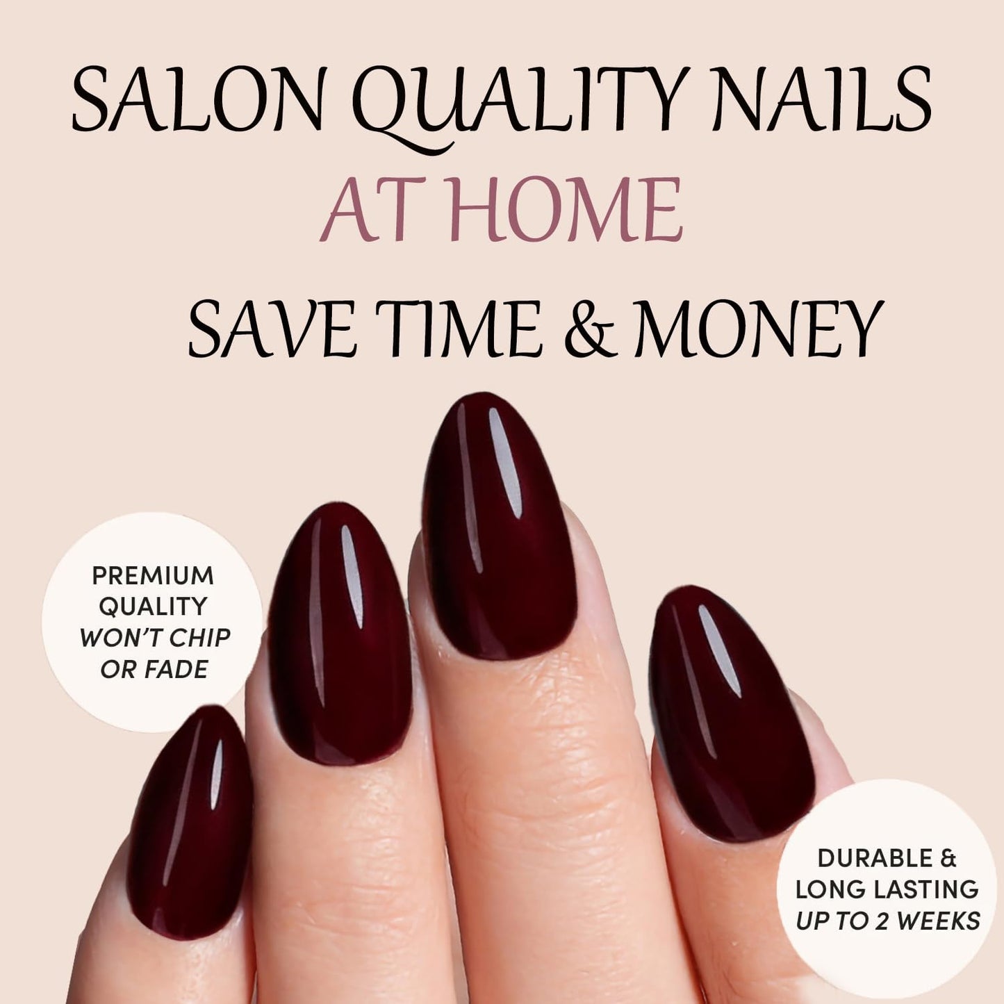 Cherry Red Press On Nails Almond -Short Press On Nails with Nail Glue, Fit Perfectly & Natural Reusable Stick On Nails in 12 Sizes - 24PCS Soft Gel Glue On Nails Kit