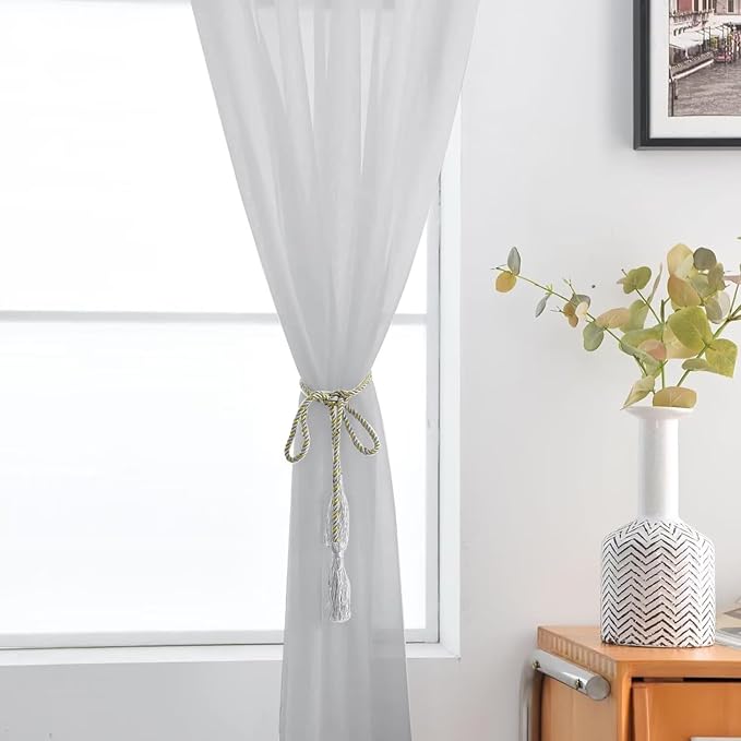 SpaceDresser Basic Rod Pocket Sheer Voile Window Curtain Panels Silver Grey 1 Pair 2 Panels 52 Width 45 Inch Long for Kitchen Bedroom Children Living Room Yard（Silver Grey, 52W x 45L）