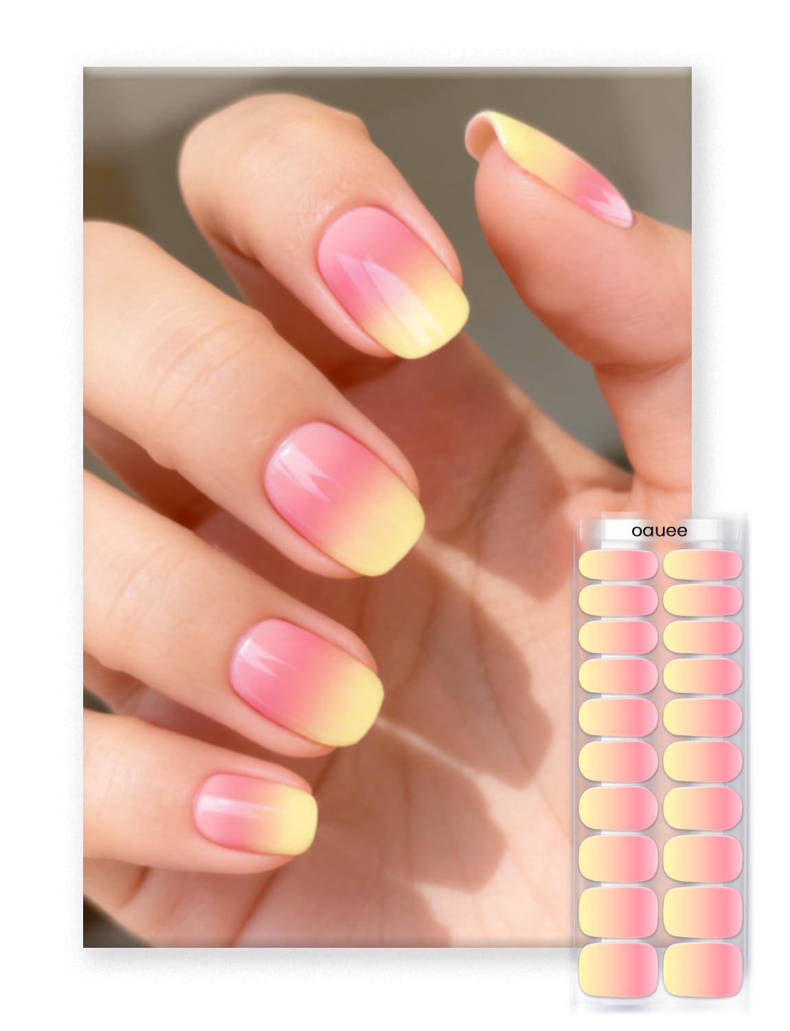 Oauee Semi Cured Gel Nail Strips | Built-In Gel Top Coat | UV Light Required | Salon Quality, Easy Application And Removal (Peach Hush）