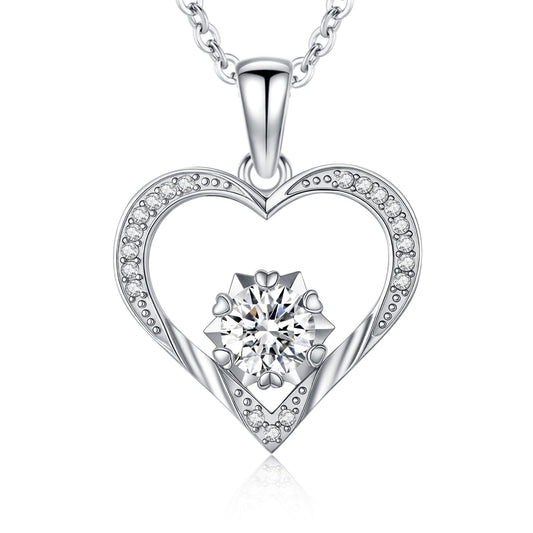 1 Carat Moissanite Necklace 925 Sterling Silver Jewelry 5A Cubic Zirconia Heart Pendant Necklace Gifts for Mom Women Girlfriend Grandma Her Wedding Birthday Anniversary Engagement Valentine's Day