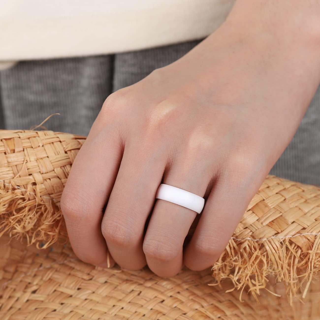 Egnaro Women's Engagement Rings, Silicone Inner Arc Ergonomic Breathable Design with half sizes, Rubber Wedding Band Rings，5.5mm Wide-2mm Thick
