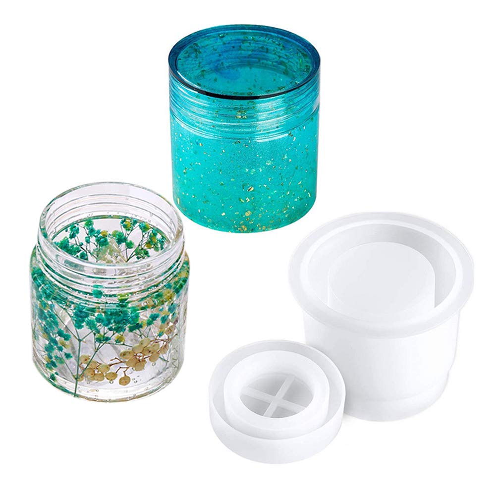 4 Style DIY Jewelry Resin Casting Molds Bottle Storage Jar With Lid Crystal Epoxy Mold Kit Handmade Craft Aromatherapy Candle Making Tool Clear Silicone Plaster Clay Mould (Cylinder Bottle)
