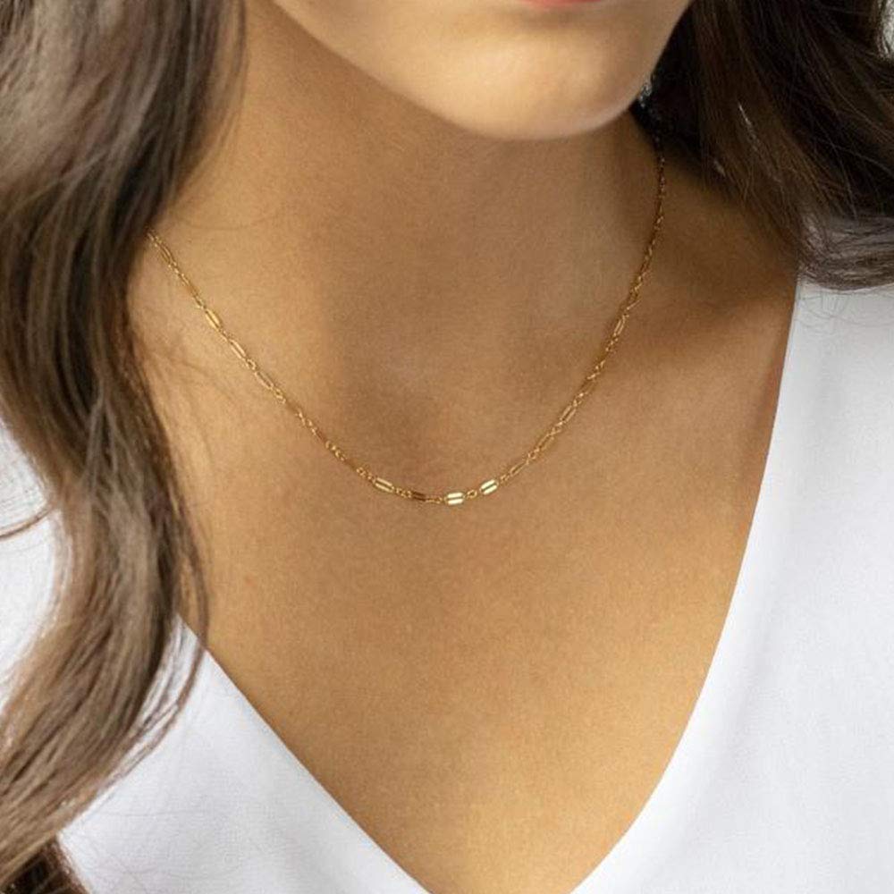 Turandoss Minimalism Layered Chain Bar Disc Necklace Delicate Handmade Choker Necklaces for Women