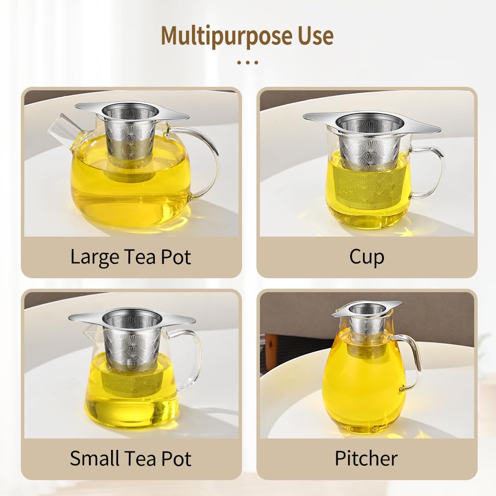2Pack Extra Fine 18/8 Stainless Steel Tea Infuser BOMANSI BOMS Tea Strainer with Large Capacity & Perfect Size Double Handles for Hanging on Teapots, Mugs, Cups to Steep Loose Leaf Tea and Coffee
