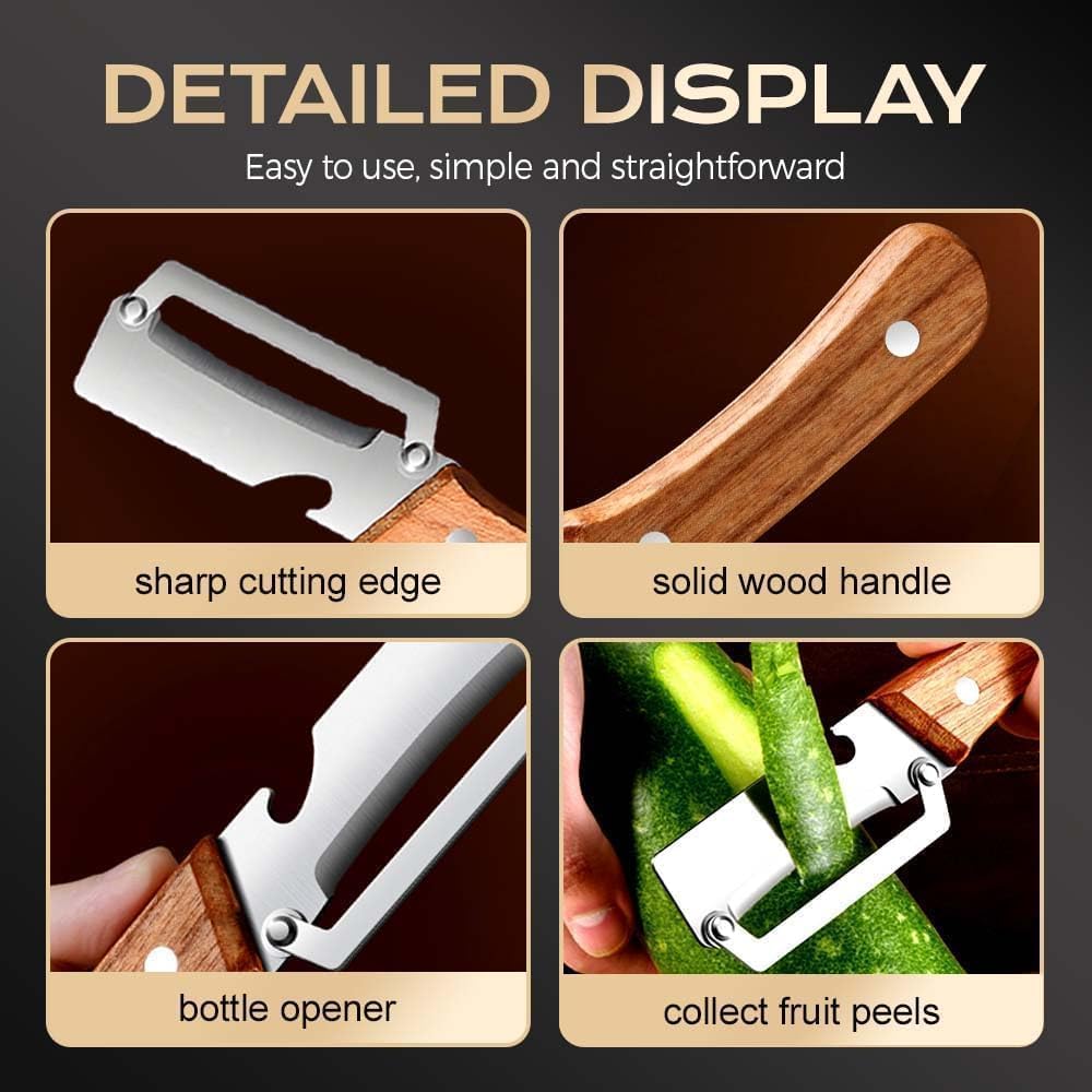 Zero Snag Wooden Peeler, Multifunctional Vegetable Peeler, Stainless Steel Blade Peeler with Wooden Handle, Non-Slip Fruit Peeler for Kitchen (2PCS)