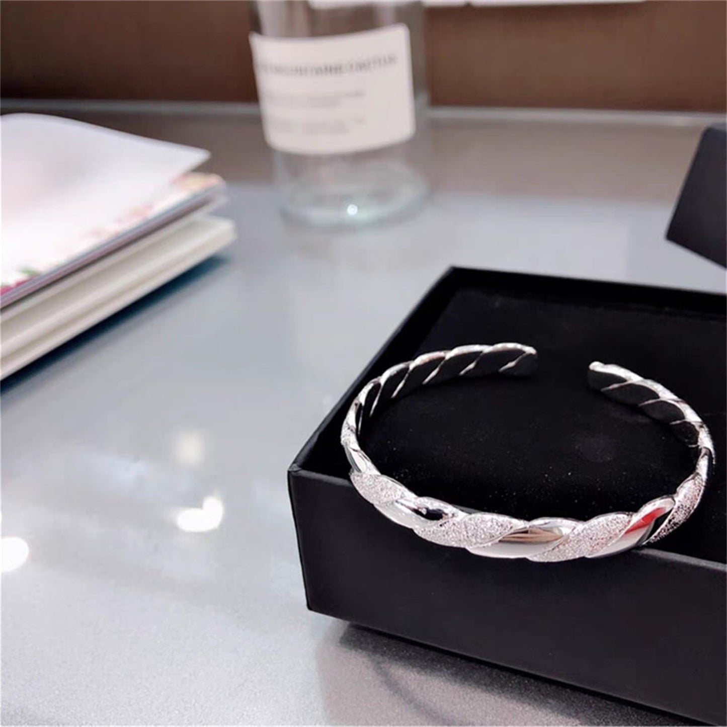 Handmade 925 Sterling Silver Bangle Bracelets For Women Twist Braid Cuff Bangles Irregular Hammered Bangle Bracelets Open Adjustable Bangles For Women Dainty Statement Stackable Bangle Jewelry Gifts