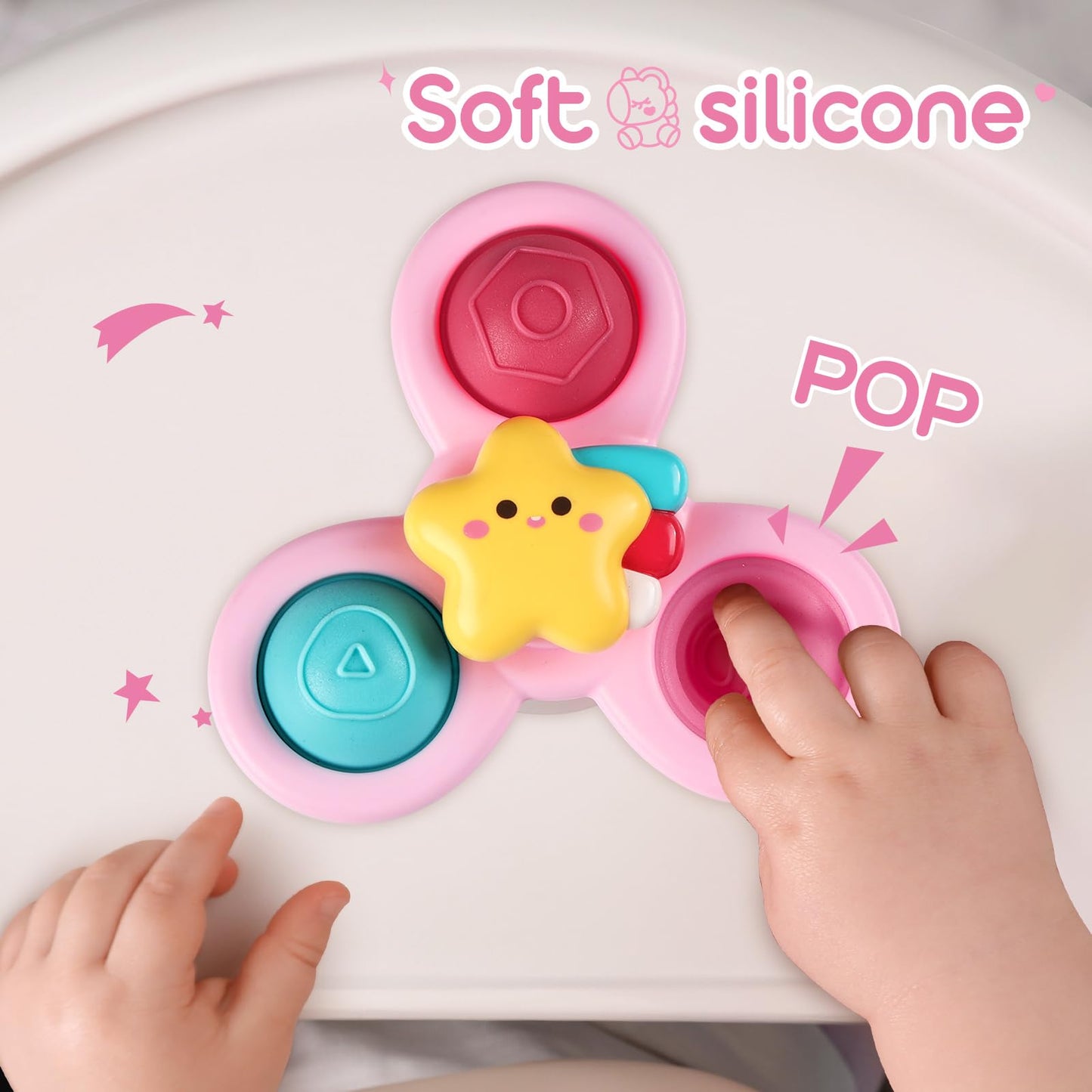 ALASOU 6 PCS Suction Cup Rotating Toys(3 Farm+3 Unicorn) for Infant and Toddlers