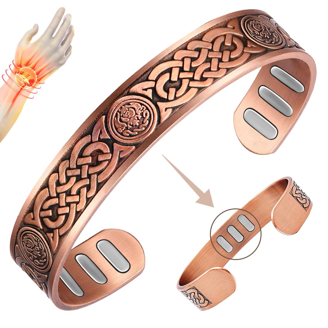 Vicmag Copper Bracelet for Men 9X Strength Magnetic Bracelet Men 99% Pure Copper with 5000 Gauss Magnets, Present Box Adjustable(Celtic Knot 2)