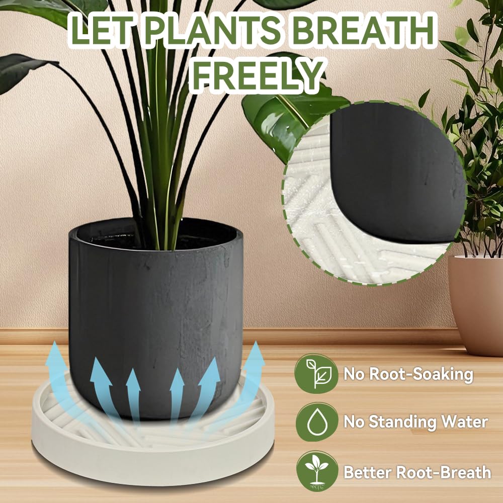 UoeRing 2 Pcs Plant Caddy with Hidden Wheels 10 Inch Heavy Duty Rolling Plant Stand, Indoor Outdoor Plant Saucer Tray with $9.9 Garden Tools (Beige)