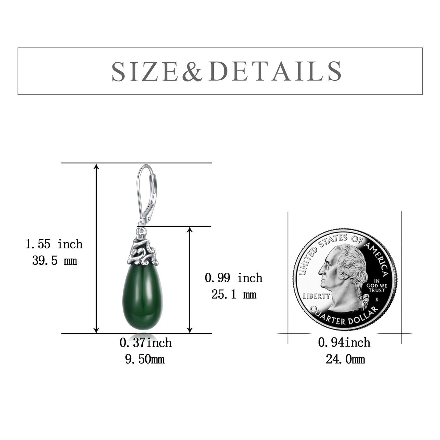 POPLYKE Jade Filigree Teardrop Drop Dangle Earrings Sterling Silver Leverback Earrings Jewelry