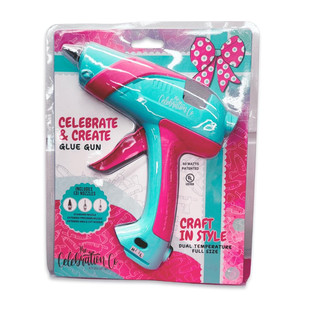 Dual Temperature Hot Glue Gun, 60W, 3 Nozzles, Teal & Hot Pink