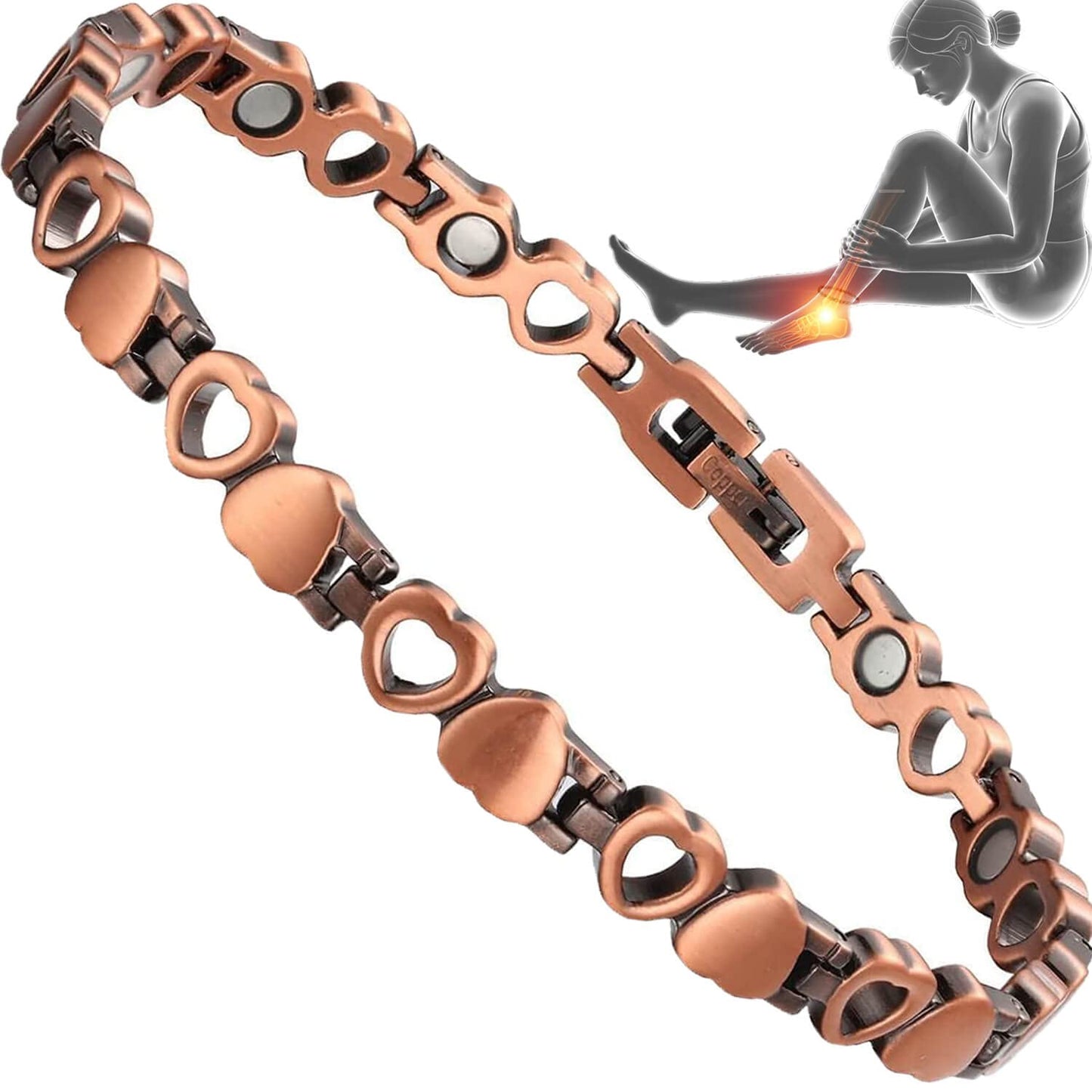 UtenoTureH Copper Anklet for Women for Arthritis, 99.99% Pure Copper Jewelry Lovely Heart Design with Adjust Tool