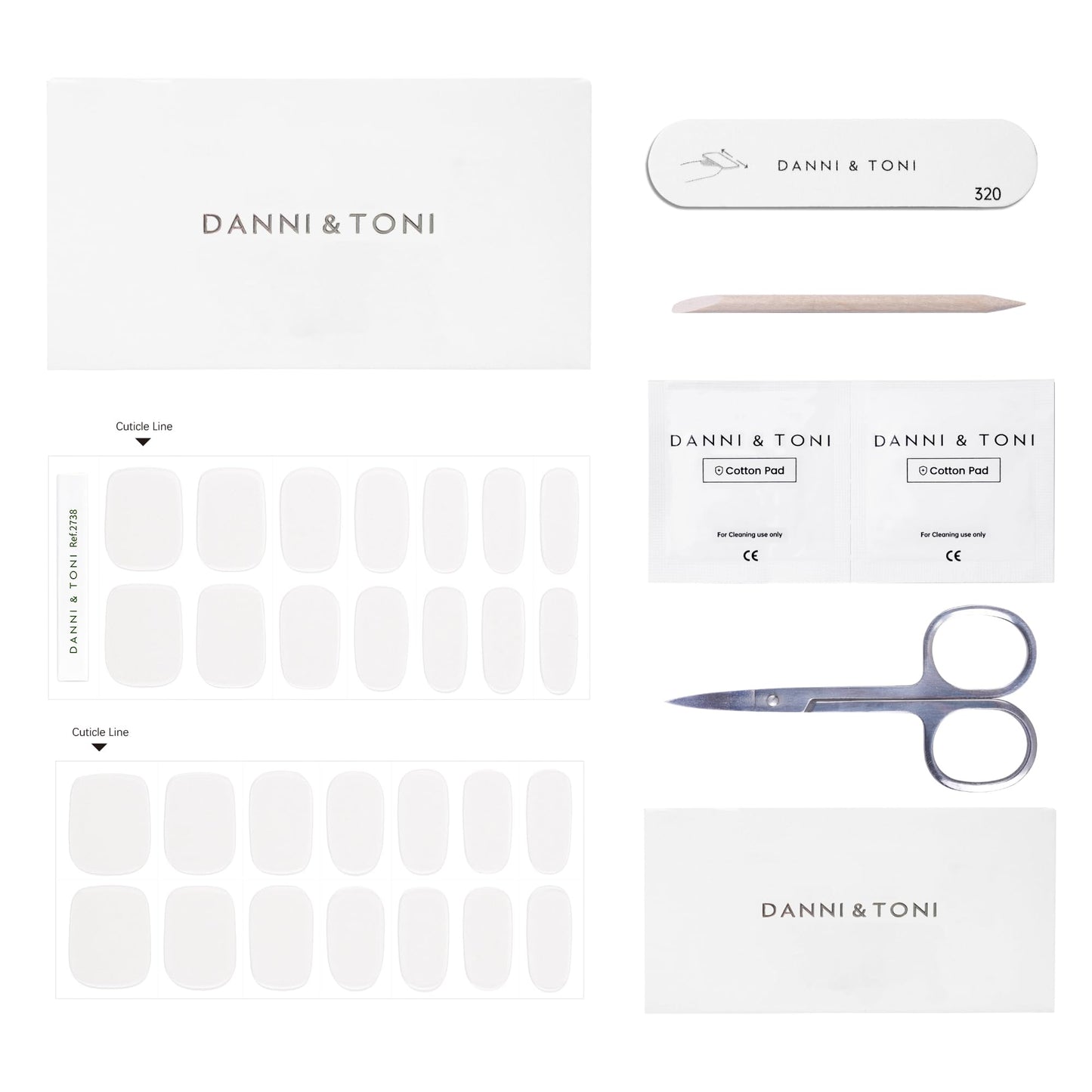 DANNI & TONI Semi Cured Gel Nail Strips Transparent (Fairy Glaze) White Aurora Crystal Clear Gel Nail Wraps 28 Stickers
