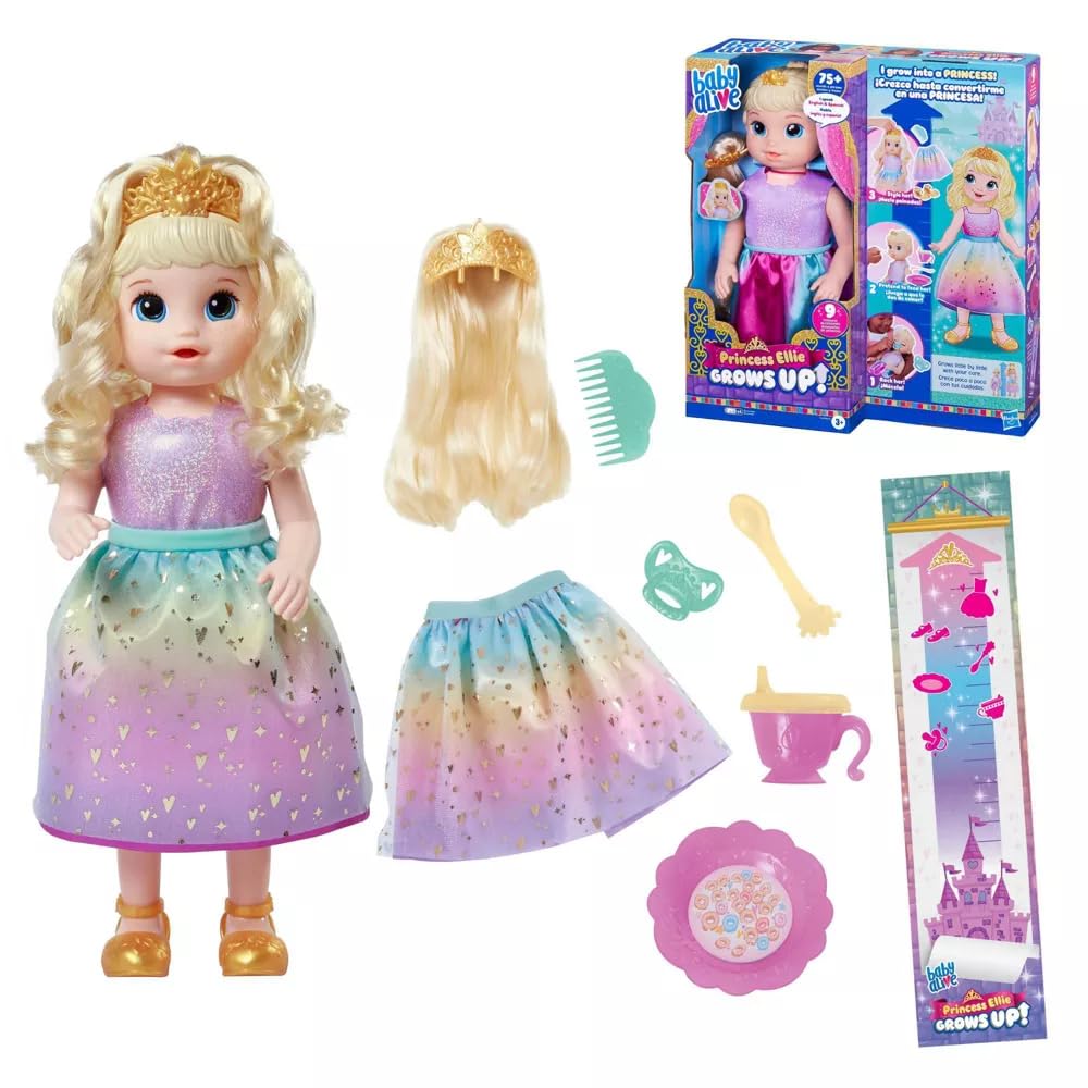 Baby Alive Princess Ellie Grows Up! Interactive Doll with Accessories, Toys for 3+ Years, 18-Inch