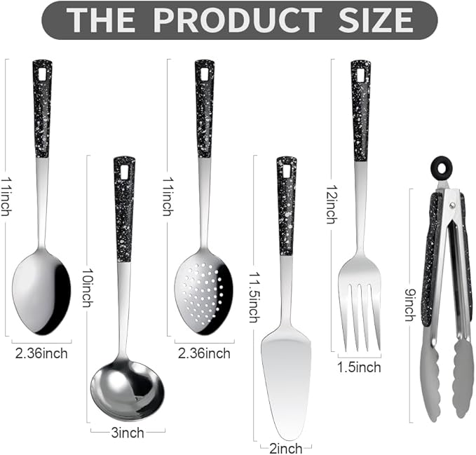 Stainless Steel Metal Serving Utensils - Set of Serving Spoons,Slotted Spoons, and Serving Tongs.serving fork,cake server