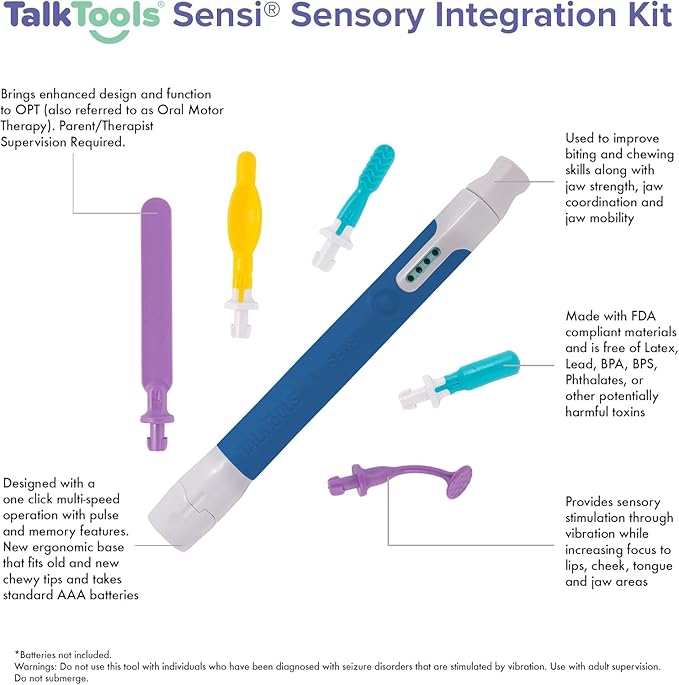 TalkTools Sensi Kit & 5 Tips - Sensory Therapy Tool for Speech and Feeding, Autism Sensory Products, ADHD Tools, Speech Therapy Gifts for Autism Children (Grey)