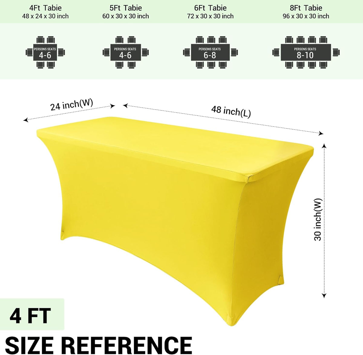 Obstal 4Ft Stretch Spandex Table Cover for Standard Folding Tables - 2 Pack Universal Rectangular Fitted Tablecloth for Party, Banquet, Events, Trade Show (Yellow, 48L x 24W x 30H Inches)