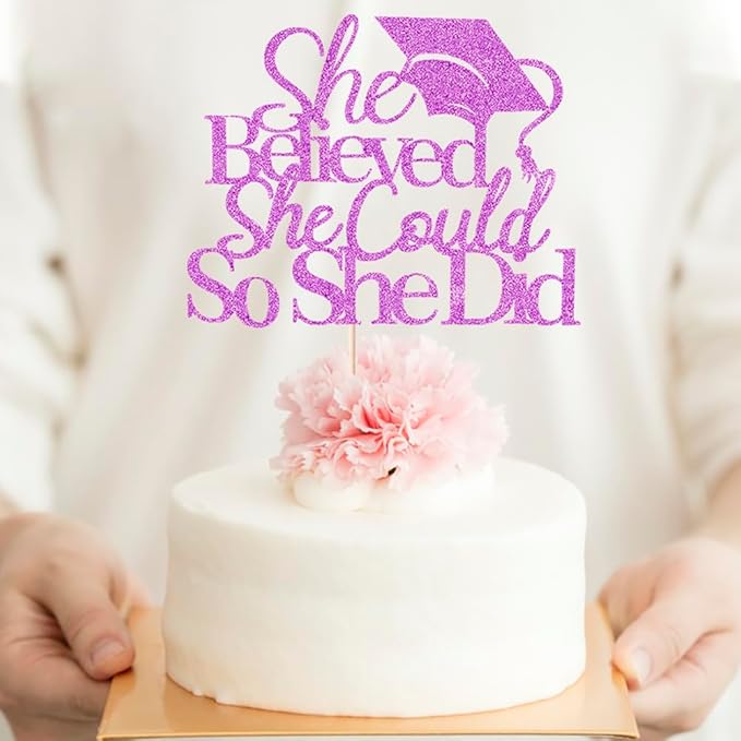 Purple She Believed She Could Graduation Cake Topper