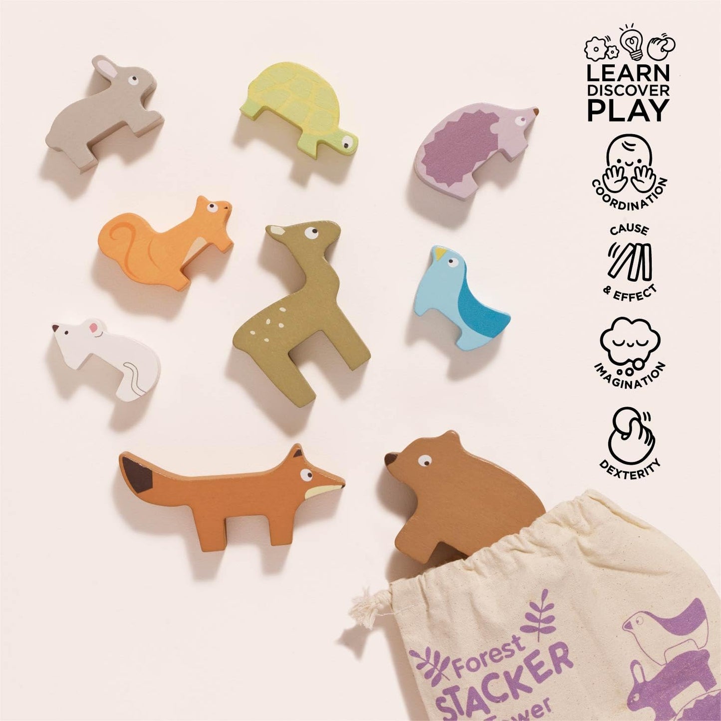 Le Toy Van - Wooden Petilou Forest Stacker Puzzle & Bag Educational Balancing Activities Toy | Great Gift for Kids and Toddlers | Suitable for Age 18+ Months Old