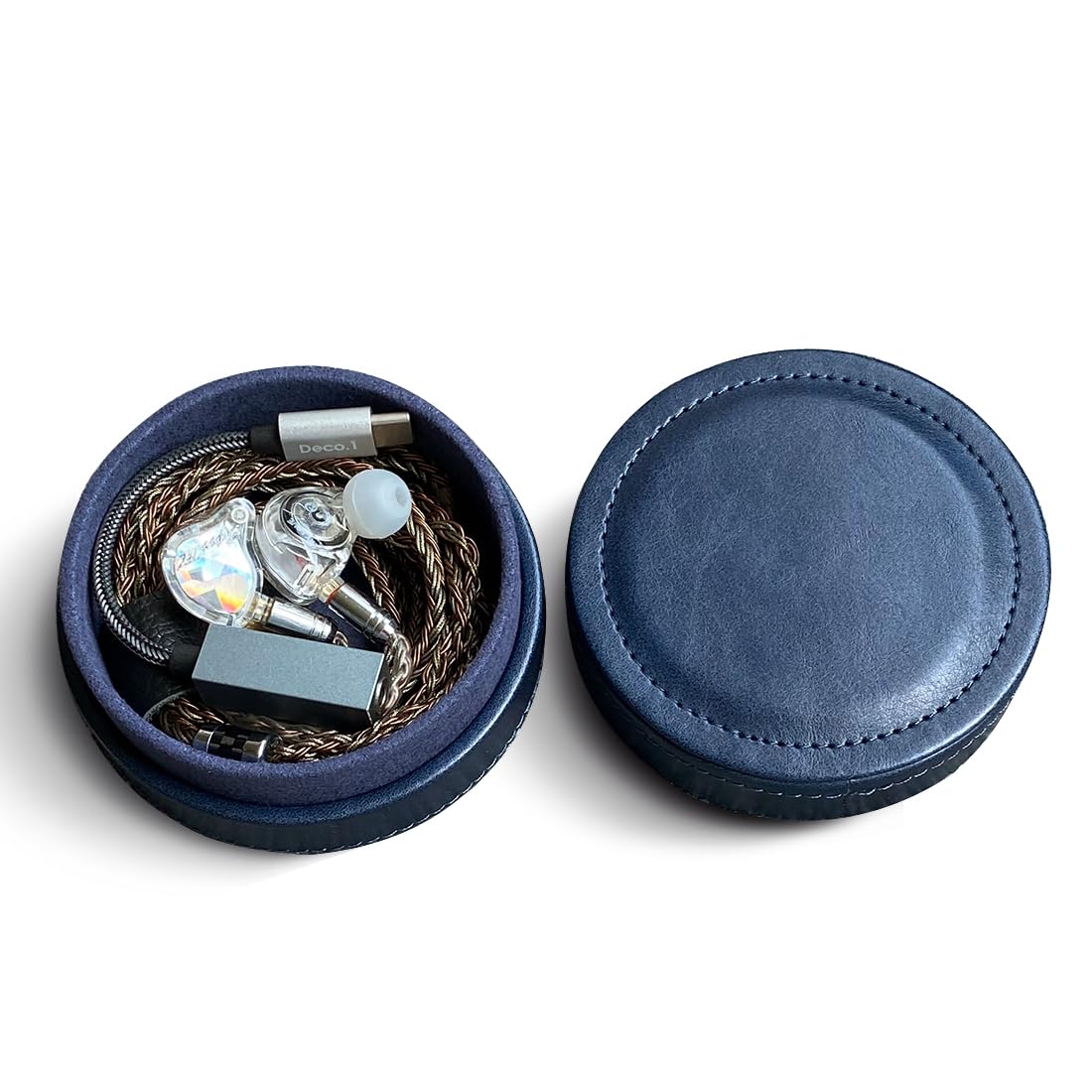 JaHui Lightweight and portable PU leather storage box suitable for wired earplugs and in ear headphone storage protective cover (blue)