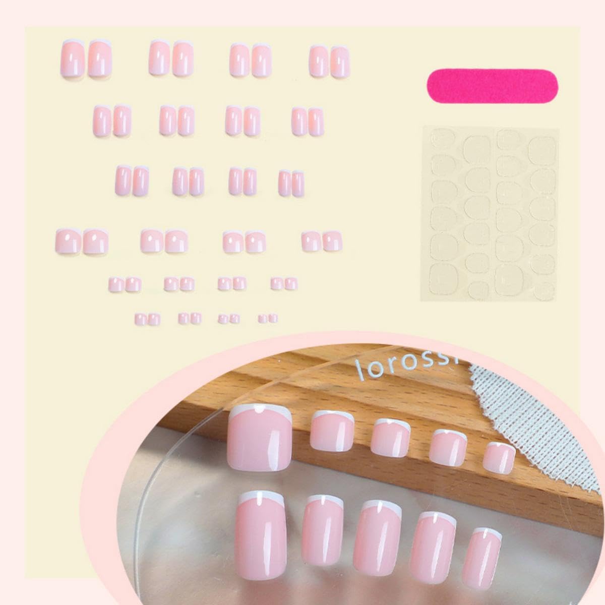 48Pcs White French Tip Press on Toenails Press on Nails Short Square Fake Nails with Design Pink Glue on Nails Nude False Nails Glossy Reusable Summer Nails Toenails for Women Manicure