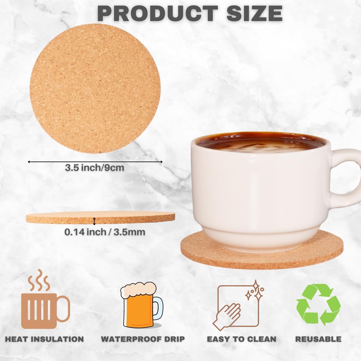 Cork Coasters for Drinks - 30 Pack Blank Round (90mm x 3.5mm) for Laser Engraving, Hot Mug Safe & Non-Slip Surface - Bulk DIY Coasters for Wedding, Coffee Bar, Home Decor - FP FAITHFUL PANDA