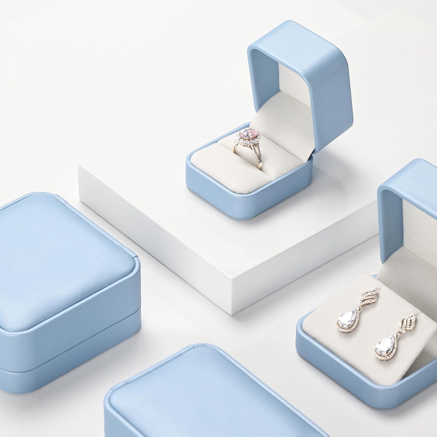 Oirlv Luxury Leather Jewelry Ring Box Engagement Ring Box Wedding Day Keepsake Case(Sky Blue)