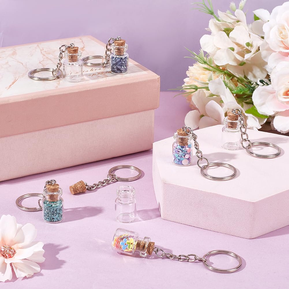 UNICRAFTALE 20Pcs Mini Glass Bottles 2ml Glass Vials with Corks Lids Clear Spell Jars with Metal Keychain Tiny Jars with Lids Message Potion Bottles for DIY Wedding Favors Party Home Decoration
