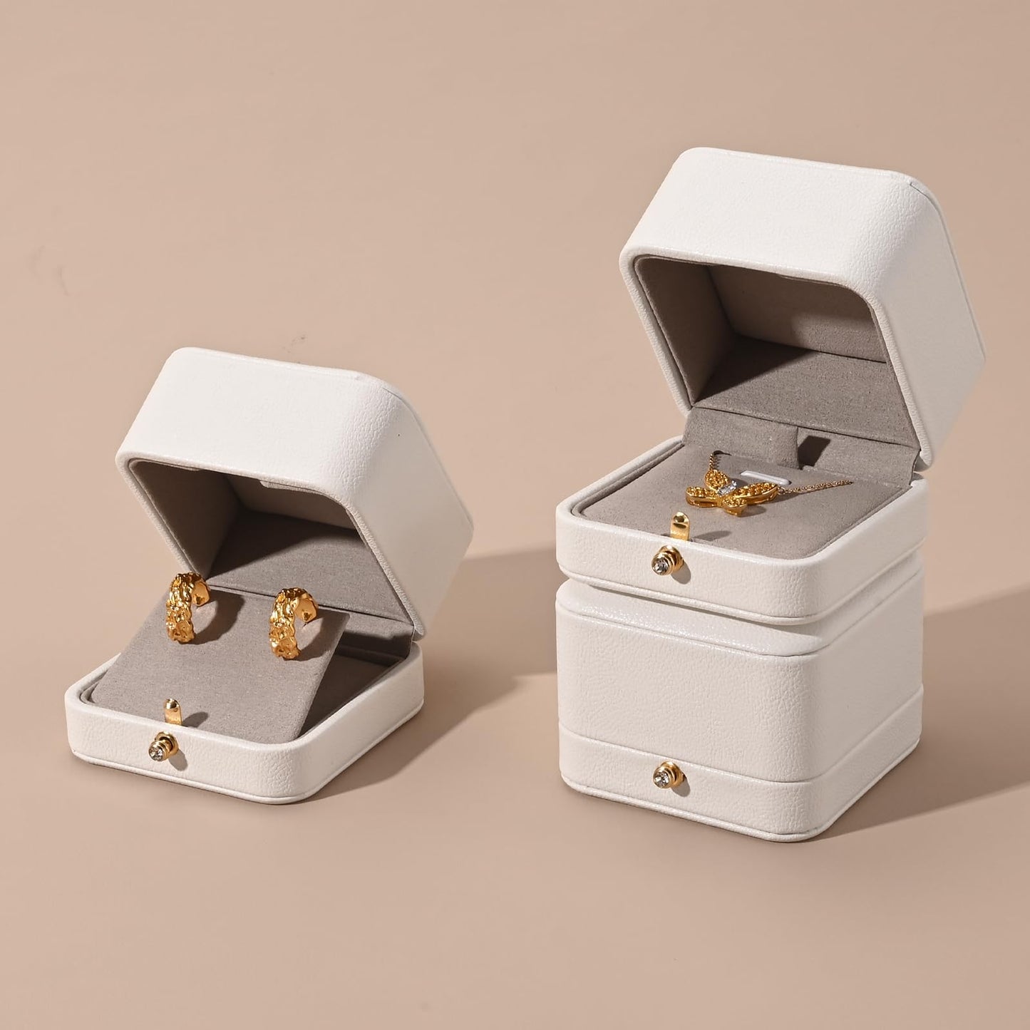 Woodten White Leather Earrings Pendant Gift Box Microfiber Interior Earrings Box for Valentines