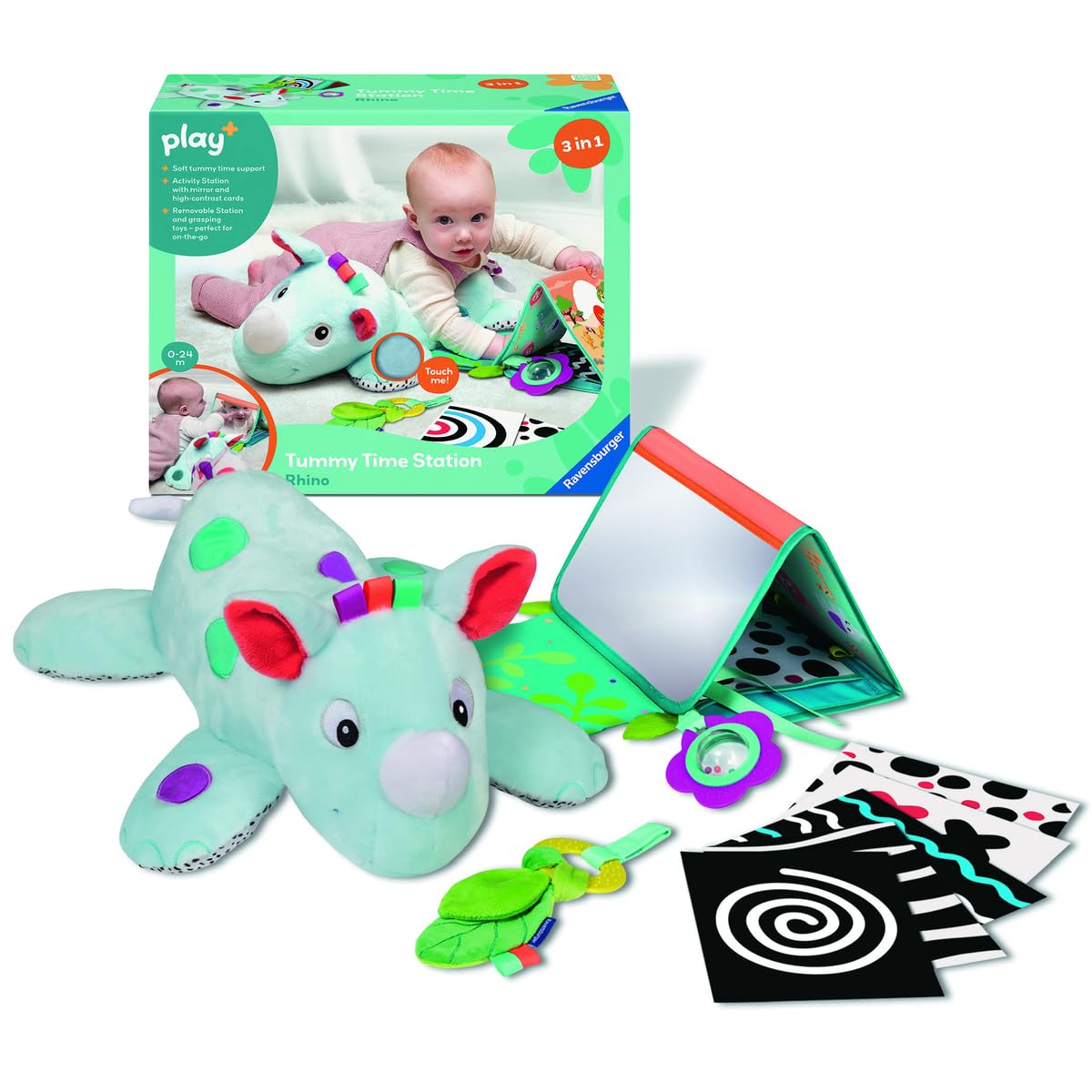 Ravensburger Play+ 3-in-1 Tummy Time Activity Station - Rhino | Interactive Play Mat | Encourages Motor Skills & Exploration