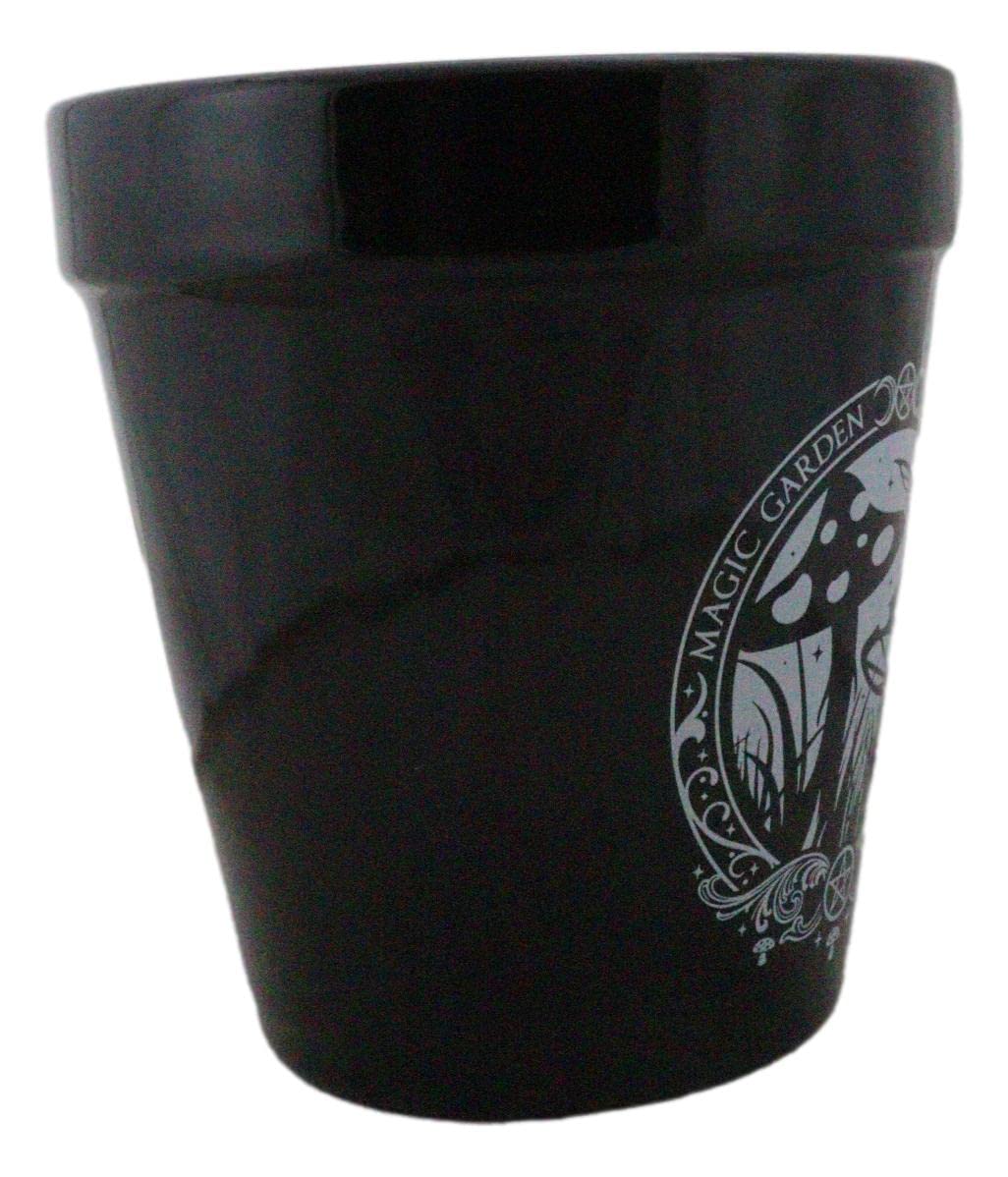 Ebros Gift Wicca Witchcraft Gothic Magic Black Ceramic Planter Pot Floral Container Alchemy Occult Potter Flowerpot Green Thumb Gardening Home Accent (Magic Garden Fairy Mushrooms Triple Moon)