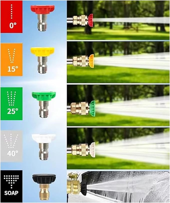 5 Pack Pressure Washer Nozzle Tips Multiple Degrees, 1/4 INCH (2.5 GPM), Power Washer Nozzle Tips, Pressure Washing Tips Set, Pressure Washer Head Rated Up to 4500 PSI Power Washer Tips.