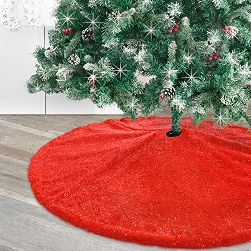Red Bling Christmas Tree Skirts, 30 inches Luxury Glitter Bright Silk Double Layers Xmas Tree Base Cover Mat for Xmas New Year Home Party Decorations
