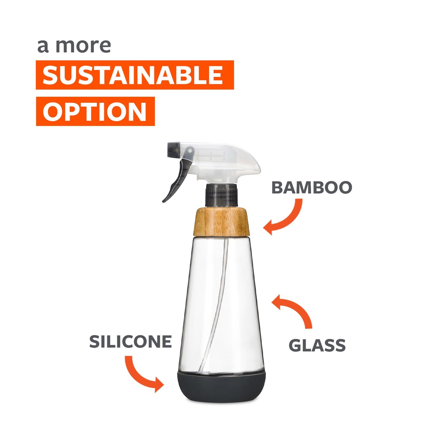 Full Circle Bottle Service - Refillable Glass Spray Bottle for Cleaning - Versatile Stream & Mist Options, Bamboo, Silicone Boot - Ideal for Non-Toxic Solutions & Plant Care, 16oz, Gray