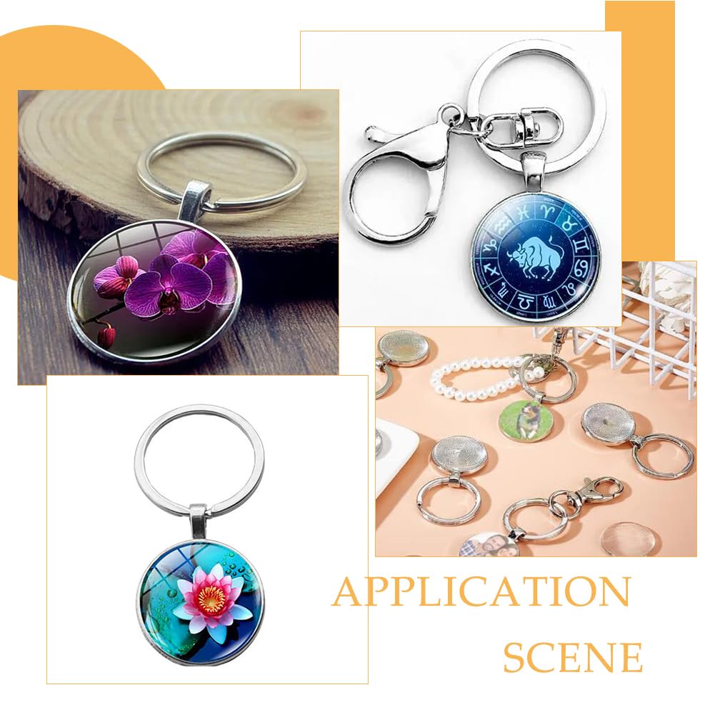 DICOSMETIC 18 Sets 3 Colors Keychain Pendant Tray Alloy Blanks Cabochon Settings and Glass Cabochons DIY Blank Dome Keychain Making Kit for Photo Resin Personalized Crafting