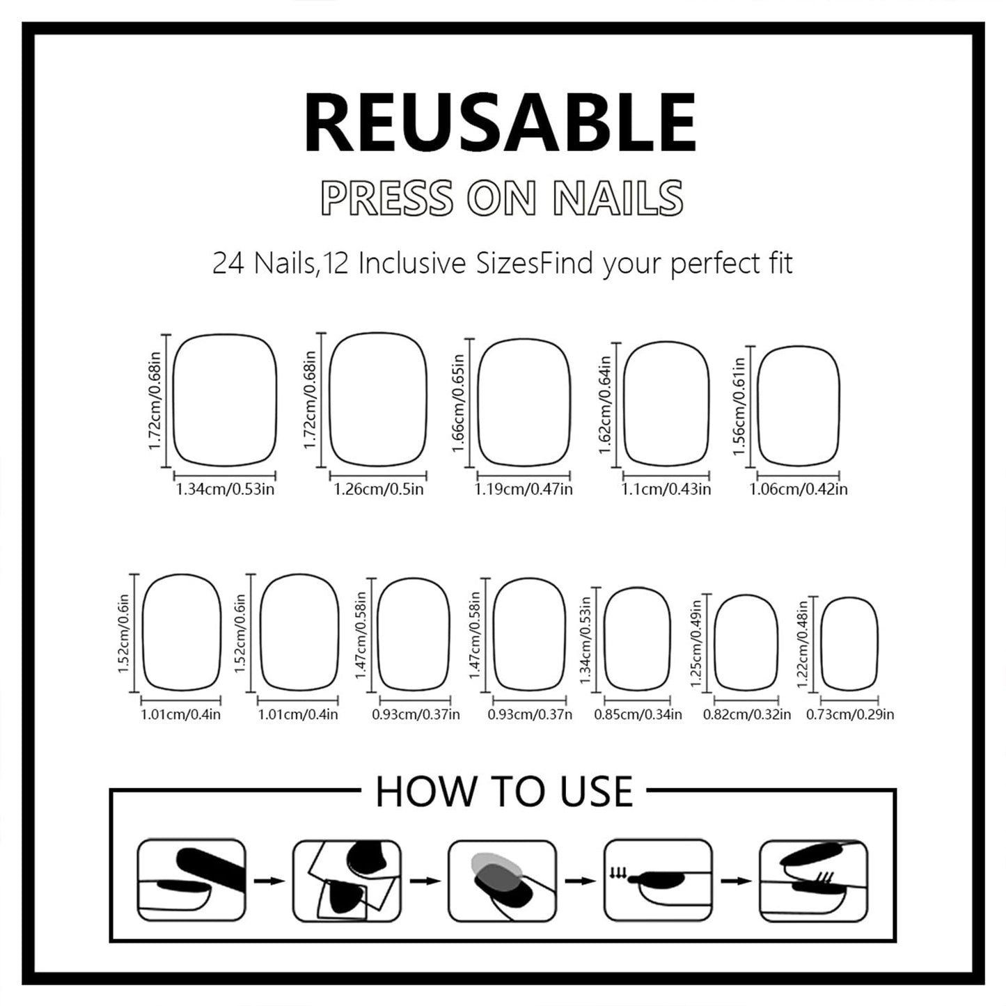 Press on Nails Black Gradient False Nails Gold Heart Line Glue on Nail Glossy Short Square Stick on Nail for Women DIY Manicure