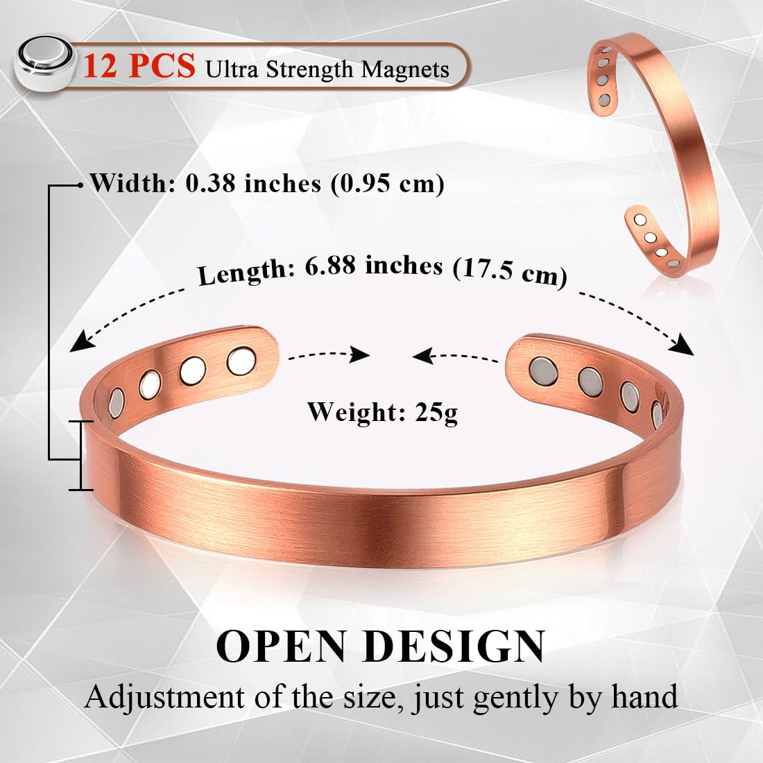 Vicmag Copper Bracelet for Women Men Magnetic Bracelet with Ultra Strength Magnets 100% Solid Pure Copper Gift (Feather)